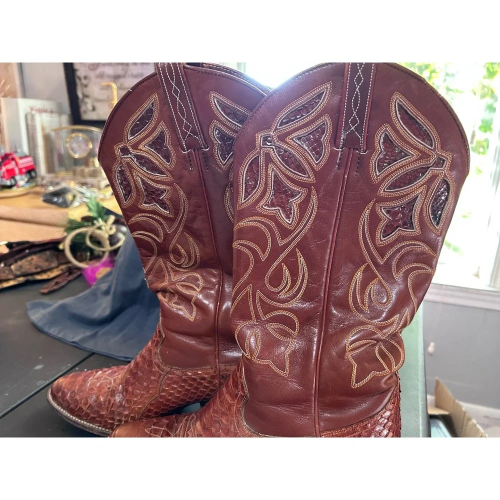 Dan‎ Post Womens Leather Python Inlay Cowboy Boots Western Size 7.5 B - Picture 4 of 7